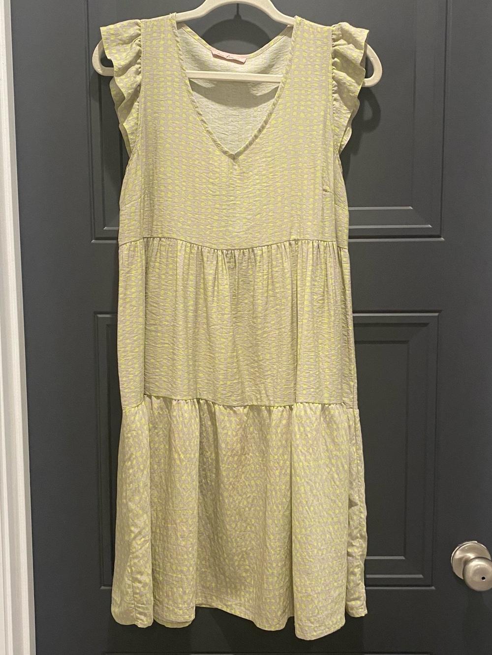Ces Femme Tiered V-Neck Ruffle Sleeve Midi Dress